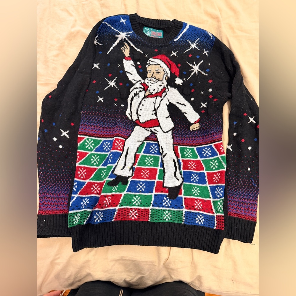 Black Ugly Christmas Sweater Santa Disco with blinking lights